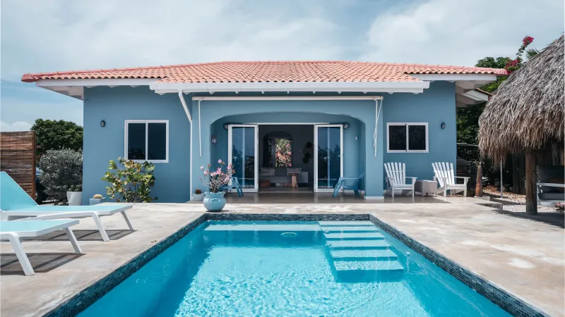 Blue villa with a private swimming pool